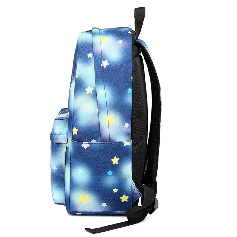 3 Pcs Girls Backpack Set Bookbag Star Prints Junior Schoolbag with Lunch Box
