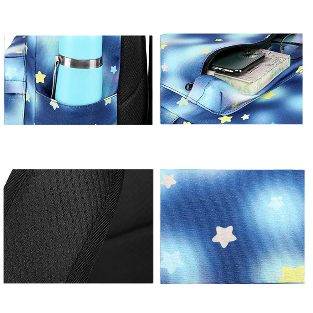 3 Pcs Girls Backpack Set Bookbag Star Prints Junior Schoolbag with Lunch Box