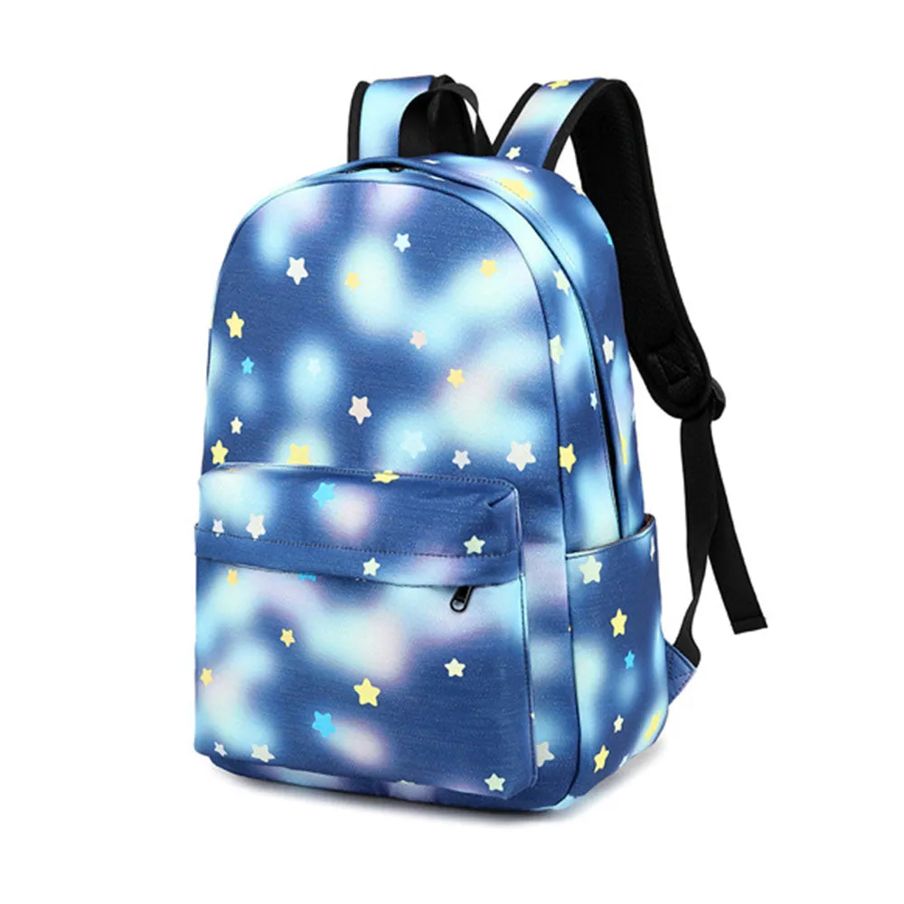 3 Pcs Girls Backpack Set Bookbag Star Prints Junior Schoolbag with Lunch Box