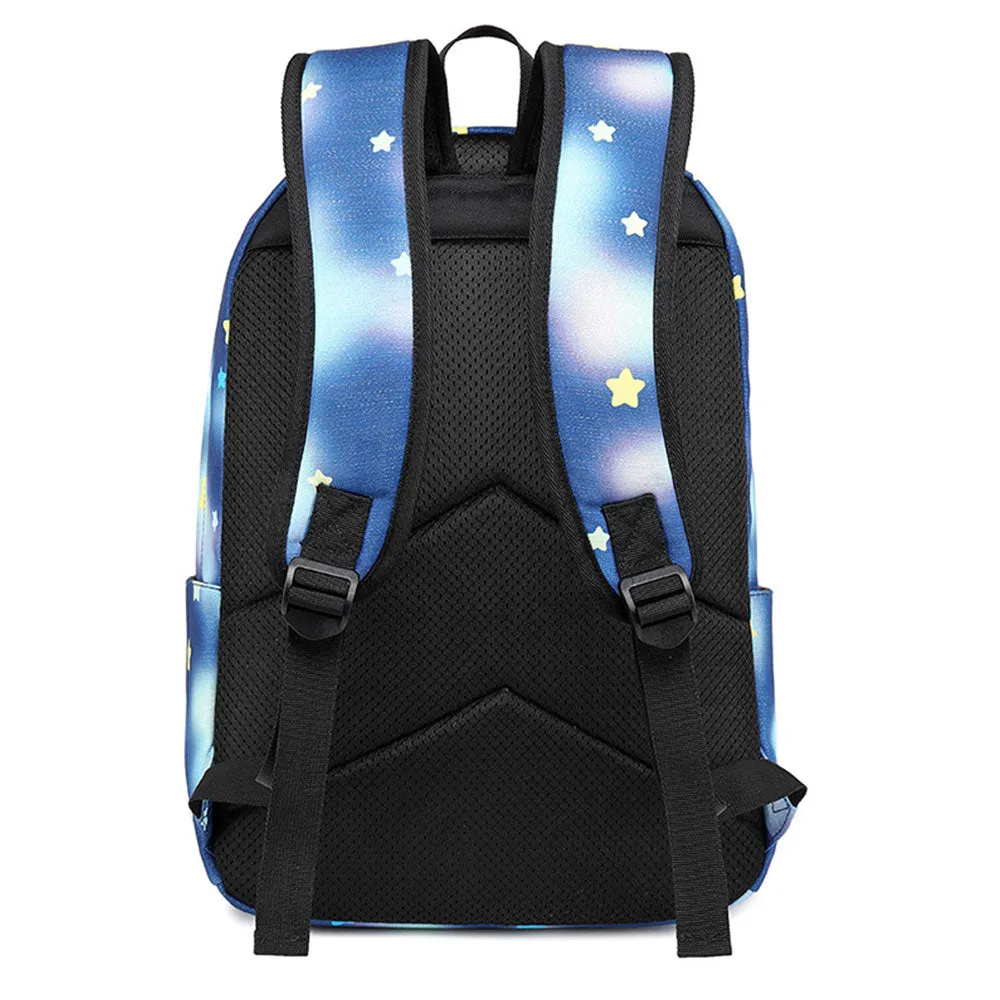 3 Pcs Girls Backpack Set Bookbag Star Prints Junior Schoolbag with Lunch Box