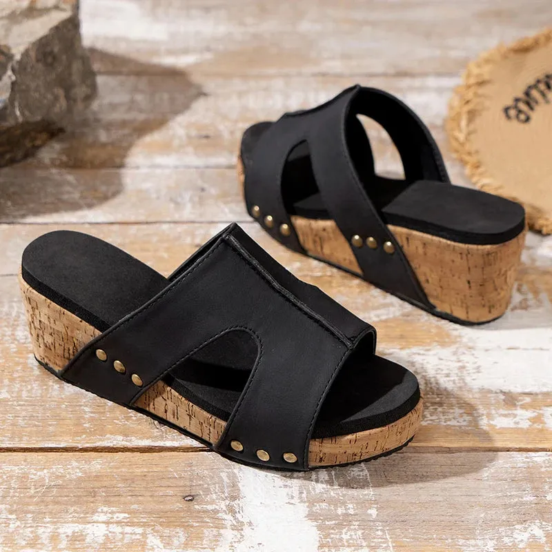 Amozae-Riveted Thick Bottom Wedges Sandals Women Summer 2023 Hollow Out Platform Sandels Woman Plus Size 43 High Heeled Beach Shoes