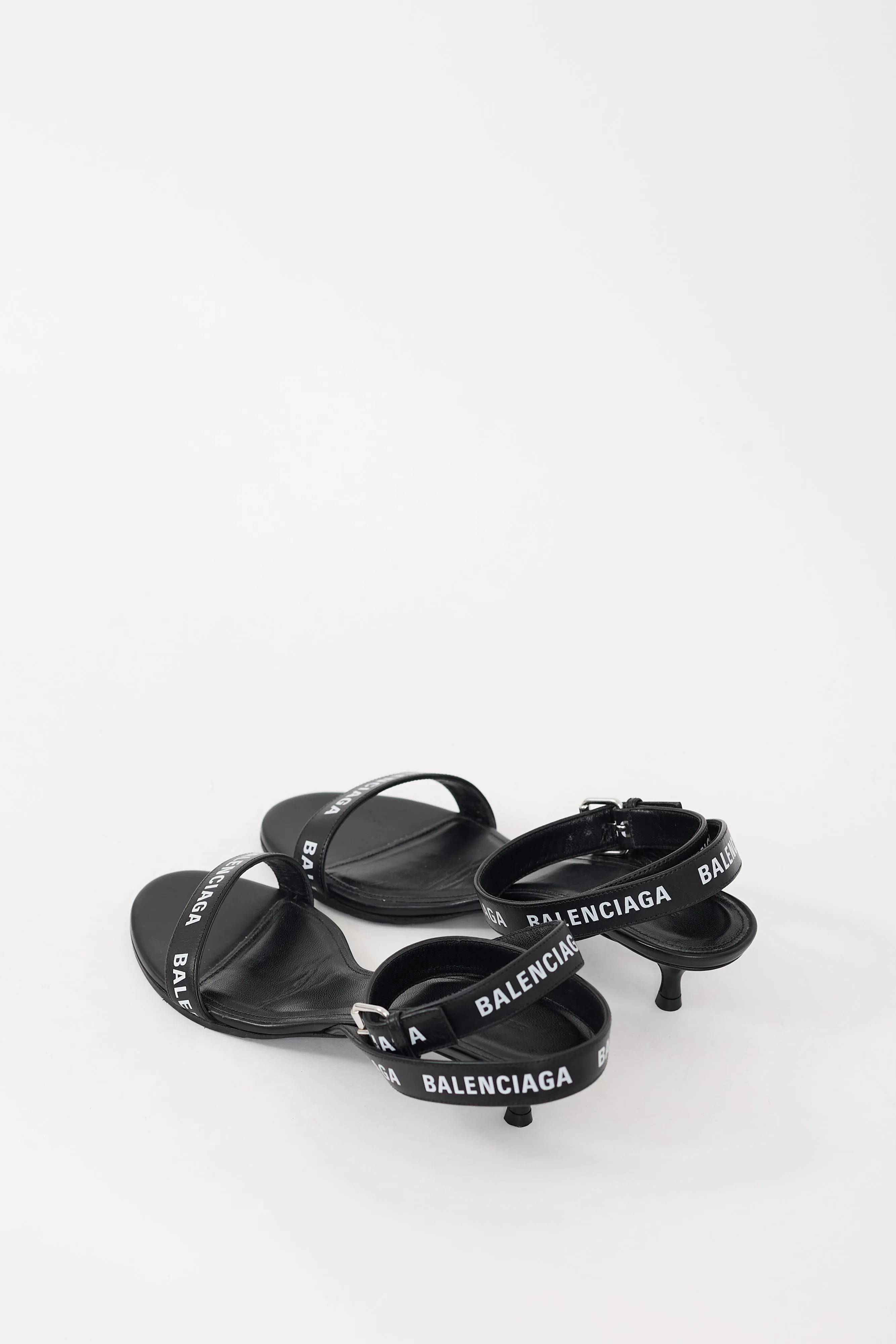 Black & White Leather Logo Sandal