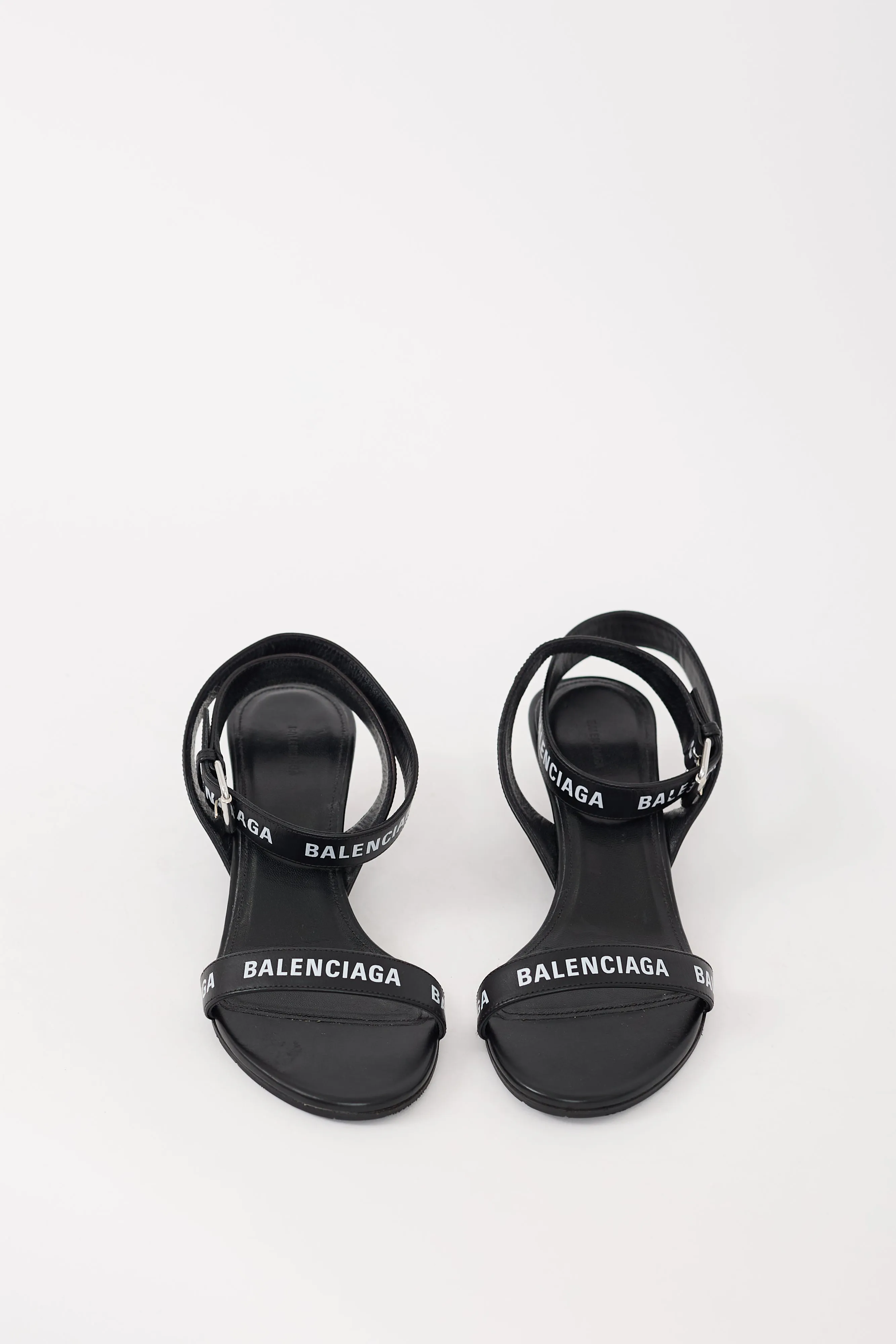 Black & White Leather Logo Sandal