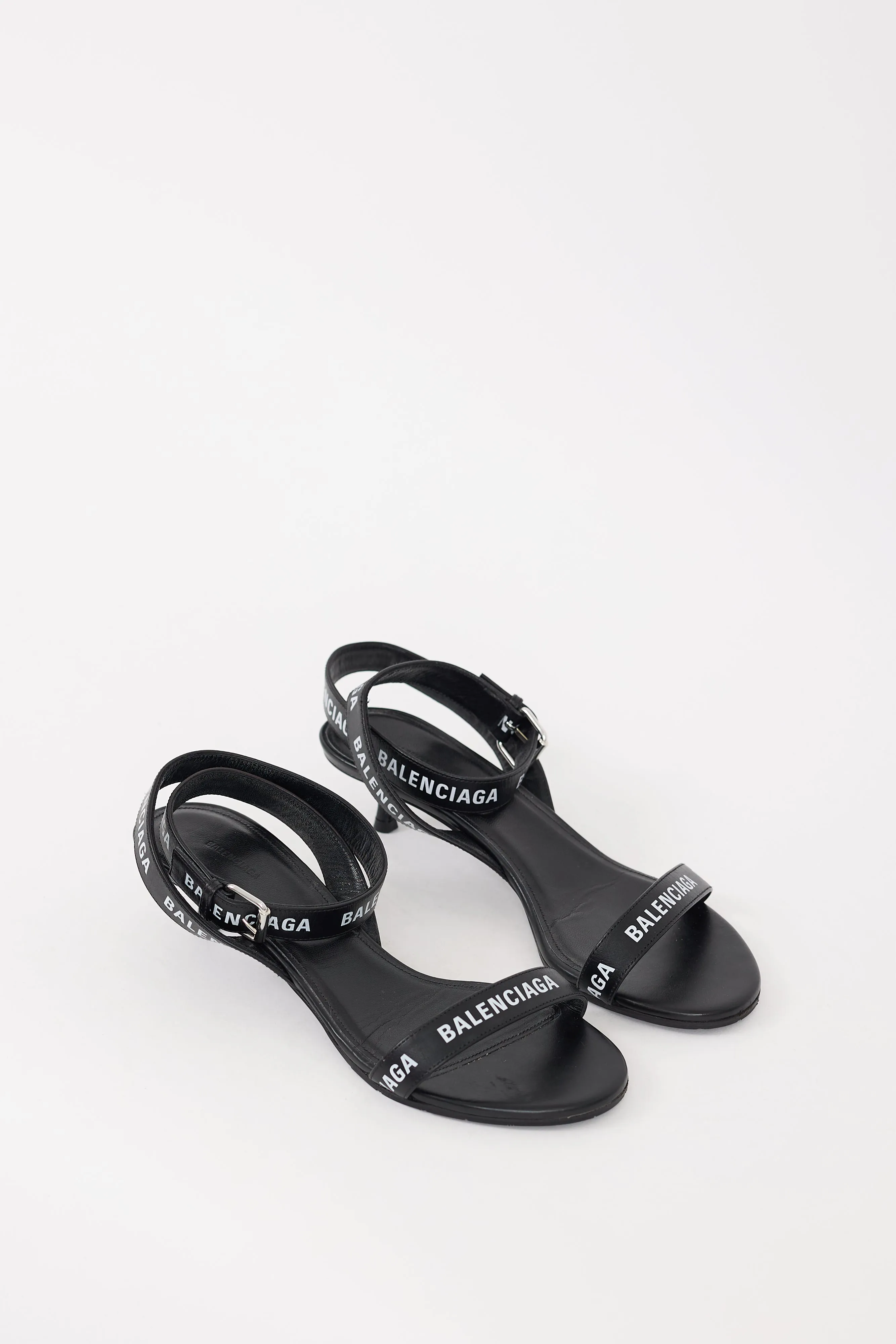 Black & White Leather Logo Sandal