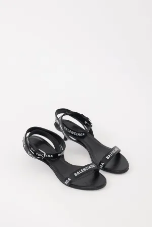 Black & White Leather Logo Sandal