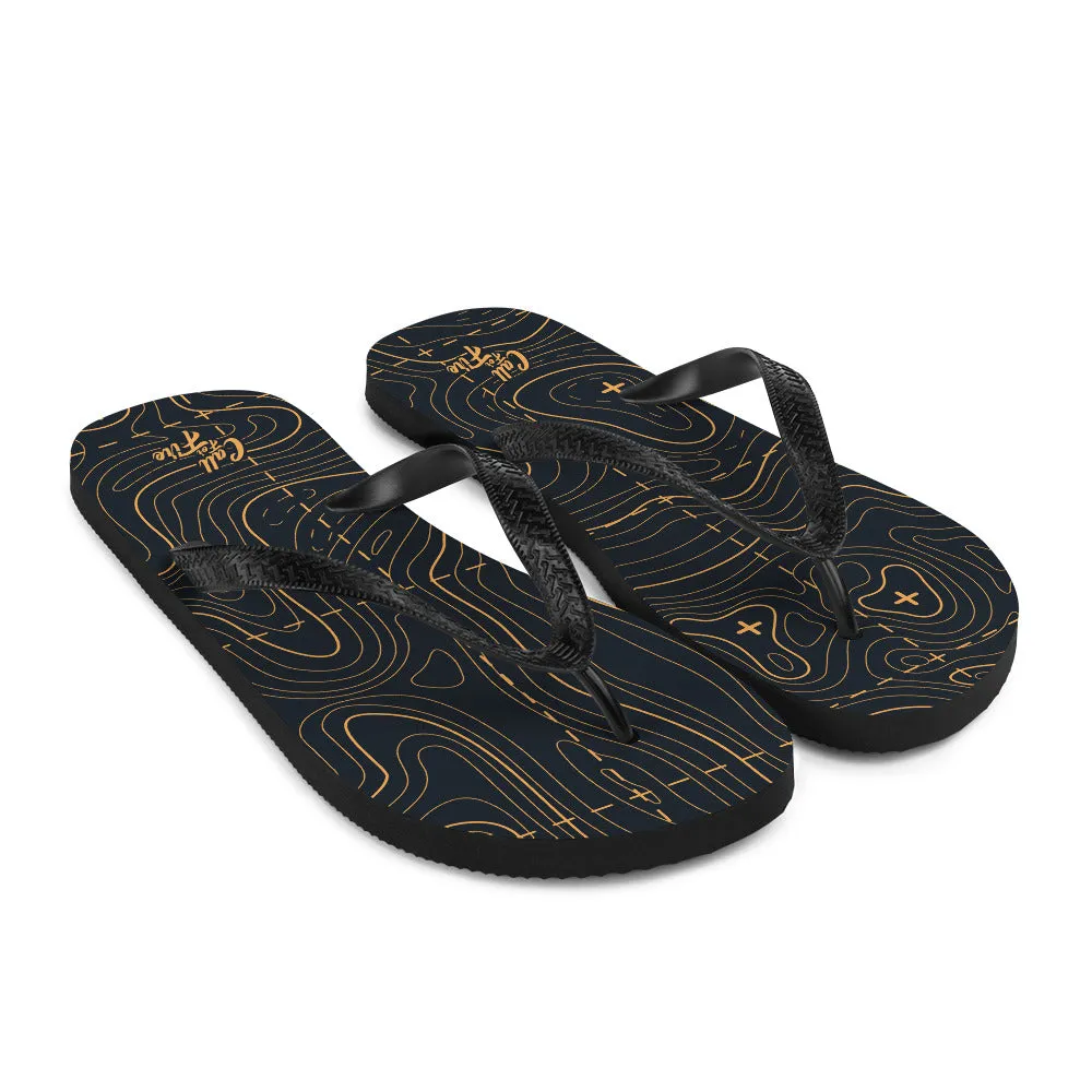Black and Gold Topographic Flip-Flops