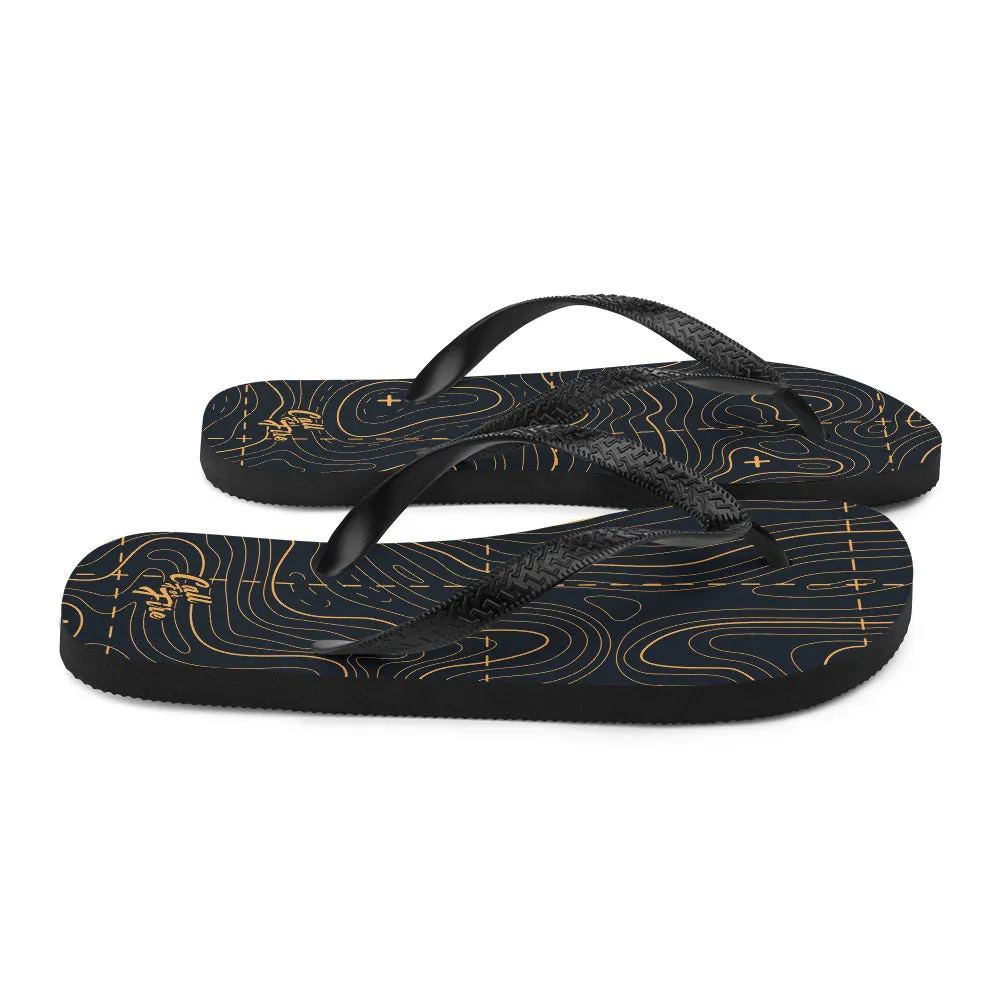 Black and Gold Topographic Flip-Flops