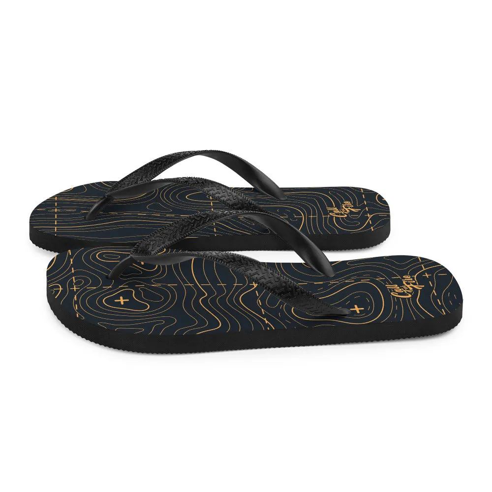 Black and Gold Topographic Flip-Flops