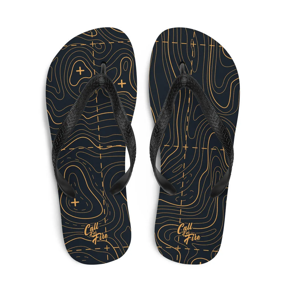 Black and Gold Topographic Flip-Flops