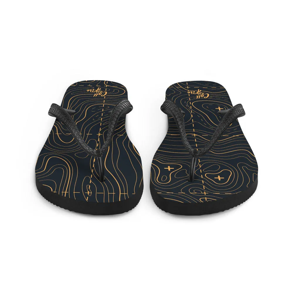 Black and Gold Topographic Flip-Flops