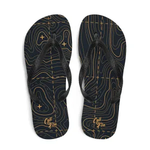 Black and Gold Topographic Flip-Flops