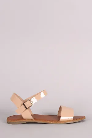 Patent Open Toe Ankle Strap Flat Sandal