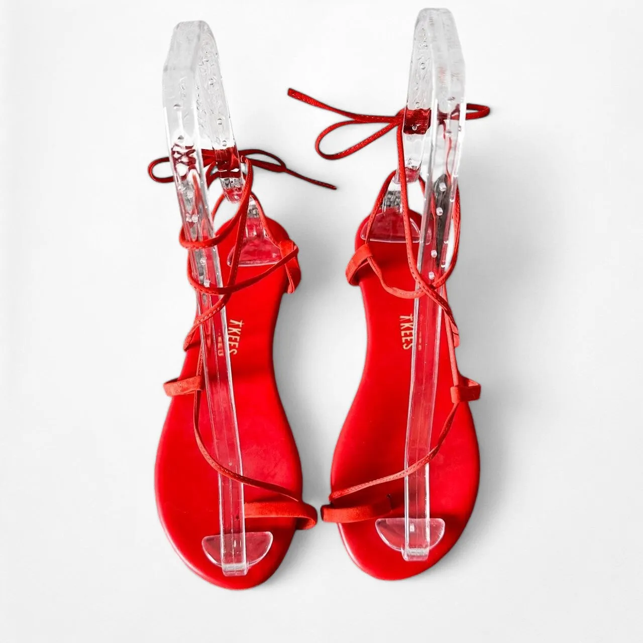 Tkees Red Leather Strappy Lace Up Gladiator Style Summer Sandals Size 6