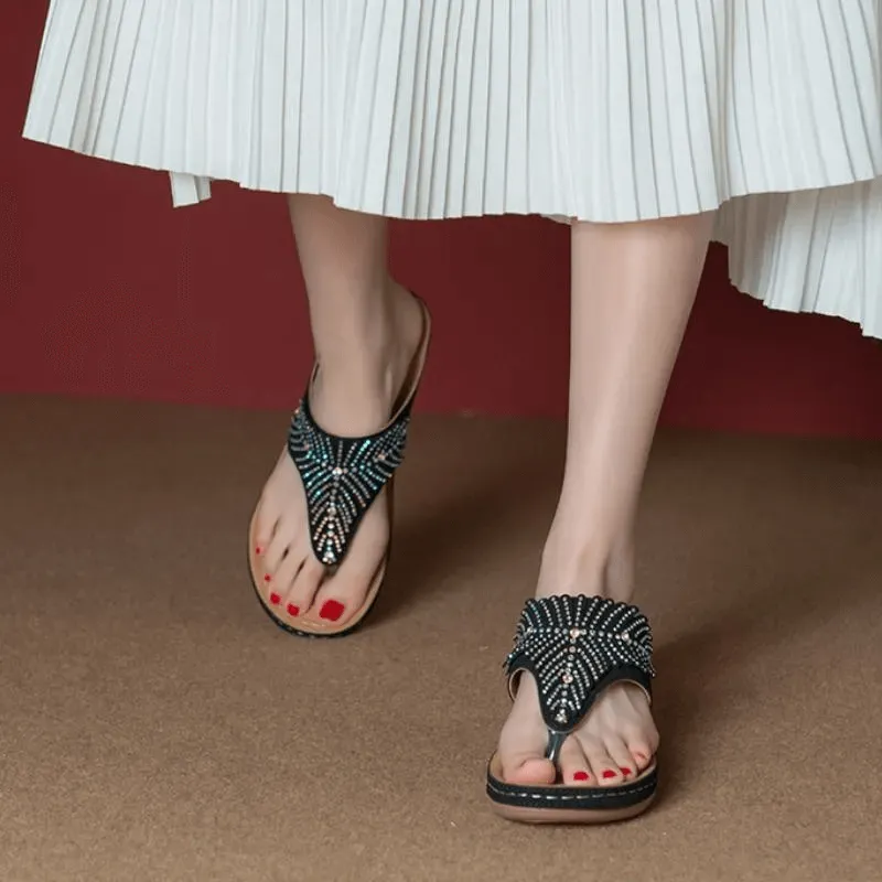 Women Casual Sandals, Crystal Rome Fashion Clip Toe Slippers