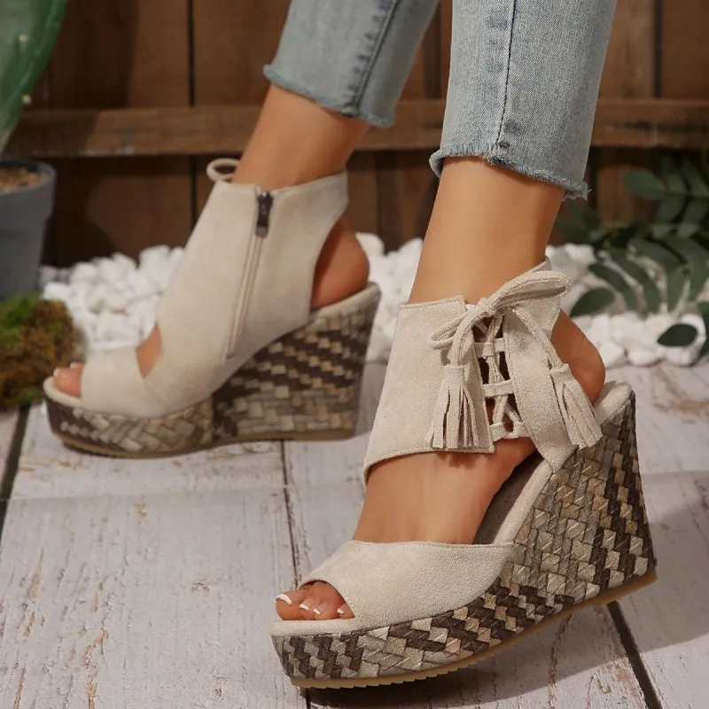 Women's Tassel Open Toe Platform Wedge Sandals