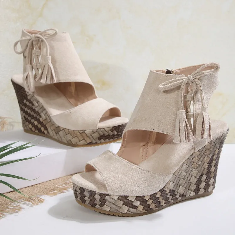Women's Tassel Open Toe Platform Wedge Sandals